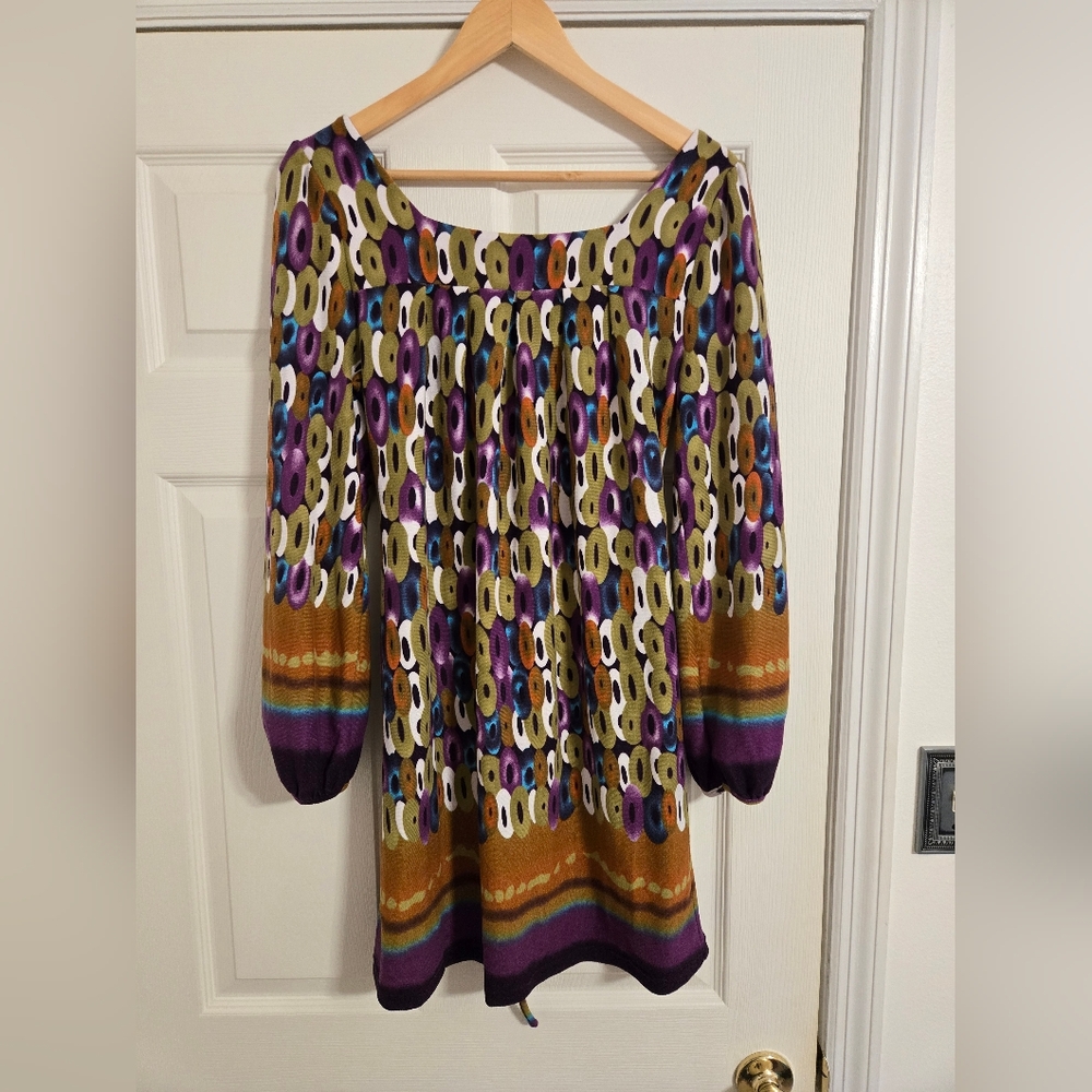 Aryeh Purple And Green Multicolor 60s/70s retro style Dress size large